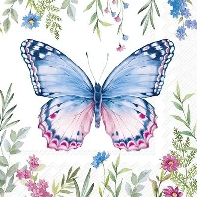 4 X Single COCKTAIL Napkins/3Ply/25cm/Decoupage/Butterfly In Pink And Blues • £1.15