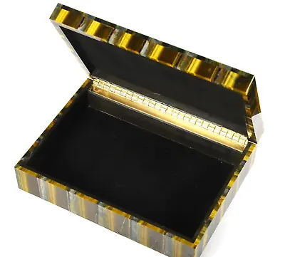 6 X4 X2  Goldern Tiger Eye Stone Mosaic Art Jewelry Box  Trinket Box Ring Box • $450.47