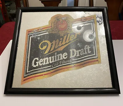 Vintage Miller Genuine Draft Beer Mirror Snowflakes Framed Wall Decor Sign 1994 • $44