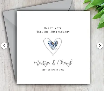 20th Wedding Anniversary Card China Personalised Handmade Silver Wire Heart • £3.95