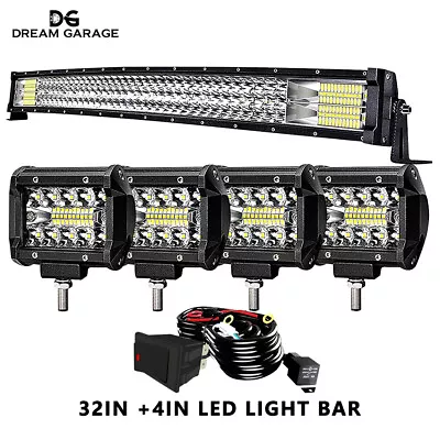 32  Curved Light Bar+Windshield Roof 4'' 60W LED Pod Fit Polaris RZR XP1000 900 • $89.92