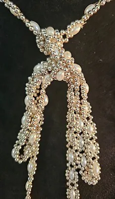 Vintage Faux French Beaded Pearl Single Strand Lariat Necklace 52  Beautiful • $10.50