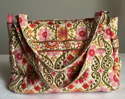 Vera Bradley Purse Tote Large STEPHANIE Folkloric Pleated Shoulder Bag Pink • $19.98