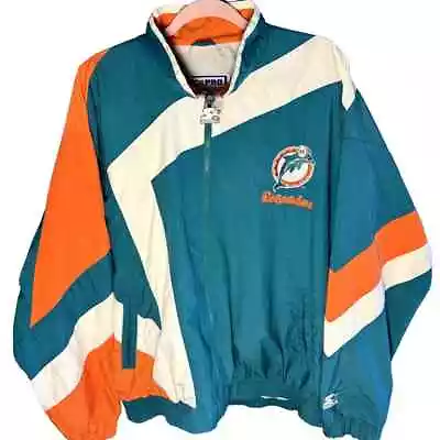 Vintage Mens Miami Dolphins Nfl Pro Line Authentic Starter Wind-breaker Size L • $60