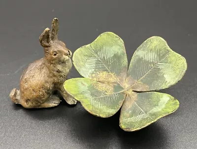 Vintage Austrian Vienna Cold Painted Miniature Bronze Rabbit Lily Pad • $275