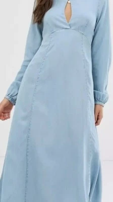 £7 • Buy Asos Soft Denim Maxi Dress With Keyhole Front, Lightwash Blue  Size 14