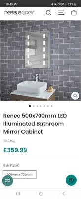 £150 • Buy Pebble Grey Renee Bathroom Mirror Cabinet