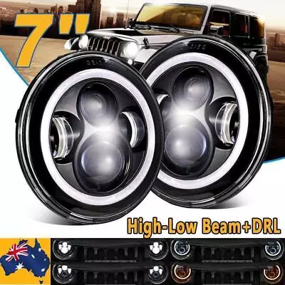 2x 7inch Round LED Headlight High Low Beam Angle Eyes For Jeep Wrangler JK • $46.26