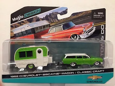 Maisto Design Tow & Go 1962 Chevrolet Biscayne Wagon And Classic Craft 1:64 • $17.95