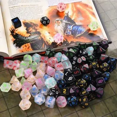 Iridescent Glitter Polyhedral Dice Set D4 D6 D8 D10 D% D12 D20 For Board Gam SM • £3.05