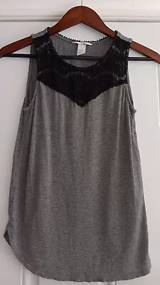 H&M Gray And Black Tank Top Shirt - With Lace - Women’s Medium  • $6.95