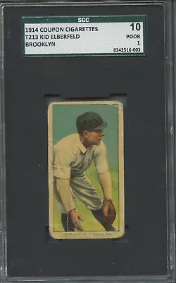 1914 T213-2 Coupon Cigarettes  Kid Elberfield  Brooklyn Dodgers  SGC 10 Poor 1 • $135