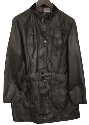 Womens BARBOUR L1500 Mac BLACK Sylkoil WAX Jacket SMALL Coat UK 8 EU 34 RRP £229 • $33.28