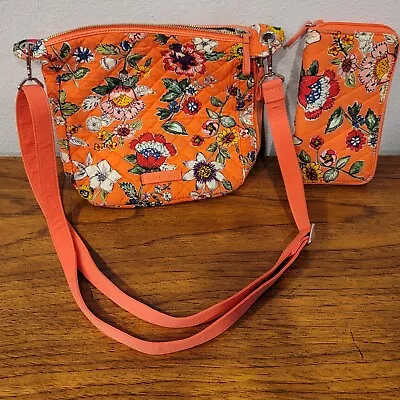 Vera Bradley Coral Floral Crossbody Shoulder Bag And Matching Wallet - VGUC • $12