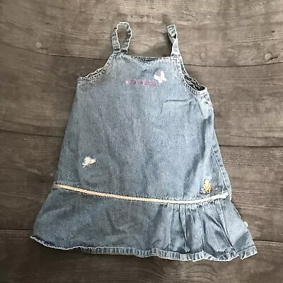 Toddler Girl Classic Pooh Denim Jumper Dress 4T Overall • $7.49