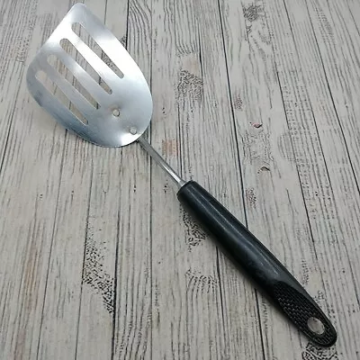 Vintage Ekco Short Slotted Small Angled Chromium Spatula Black Plastic Handle • $23.74