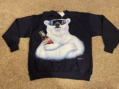 Vintage 90s 1994 Coke Coca-Cola Polar Bear Sweatshirt Size XL Black USA New NOS • $49.99