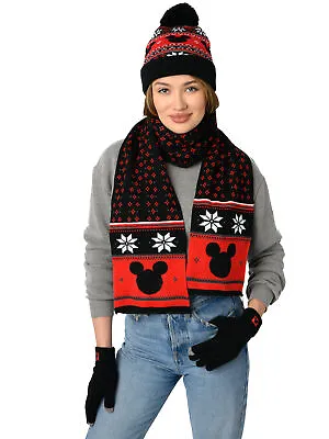 Disney Mickey Mouse Knit Beanie Hat Gloves & Scarf 3-Piece Adult Winter Set • $39.99