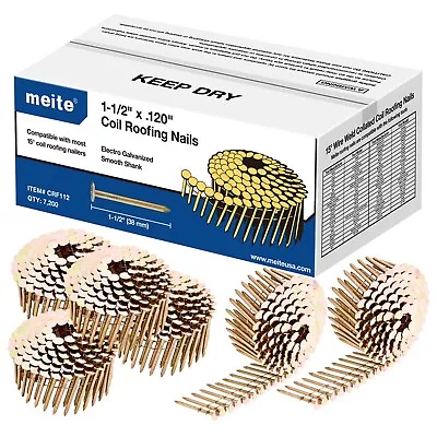 Meite 15 Degree Coil Roofing Nails 1 To 1-3/4 Inch Round Head Wire Collated GAL. • $31.99