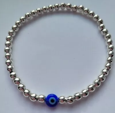 Silver Plated Bracelet With Evil Eye Charm Wish Stacking Bracelet. • £3.75