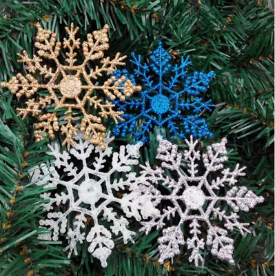 6Pcs Christmas Tree Decor Festival Decoration Glitter Snowflake Party Ornaments • $1.83