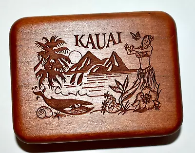 4 X3 X1.5  Cherry Wood Hinge Box Trinket Laser Cut Kauai Hawaii Hula Whale Fauna • $10