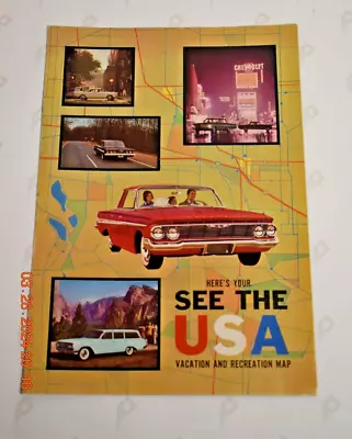 1961 Vintage Fold Out Chevy Here's Your See The USA Vacation & Recreation Map • $15