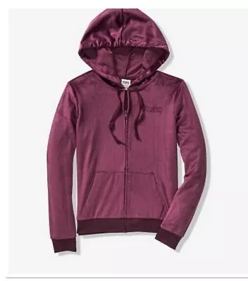 Victoria Secret PINK Perfect Plum Velour Hooded Track Suit Zip Jacket NWT Large • $40