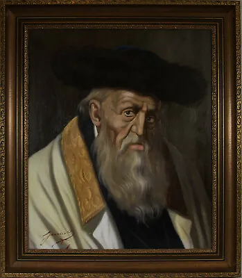 Jeno Gussich (Guszich) Rabbi Judaica Jewish Art Hungarian Original Oil Painting • $395