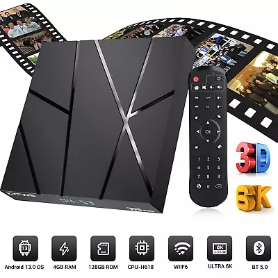 2024 Pro Android 13.0 TV Box 128GB 4GB Smart HD Media Player Dual WIFI Bluetooth • £38.99