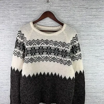 VINTAGE Nordic Sweater Mens Medium Brown Crewneck Icelandic Grandpa Retro Adult • $25.99