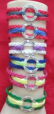 Softball Faux Leather Bracelet - Sports - Custom Made - U Choose - Colors  • $2.99