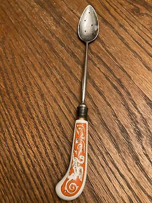 A.E. Lewis & Co Sheffield England 10” Serving Spoon Painted Porcelain Handle • $12