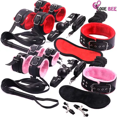 Kinky BDSM Kit Bondage Set Couples Sex Play Toy Restraints Cuffs Whip Handcuffs • $11.95