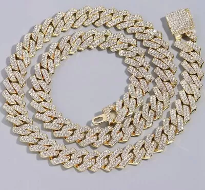 Men's Yellow Gold Plated Iced Cubic Zirconia Out Miami Cuban Link Bracelet/Chain • $9.99