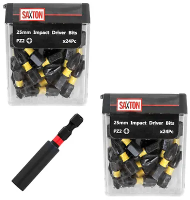 £12.99 • Buy Saxton 48x PZ2-25mm Pozi-drive 2 Impact Duty Screwdriver Drill Bits Set + Holder