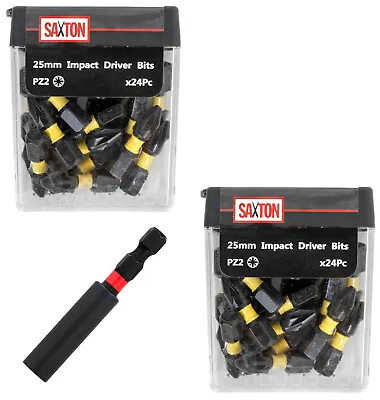 Saxton 48x PZ2-25mm Pozi-drive 2 Impact Duty Screwdriver Drill Bits Set + Holder • £14.99