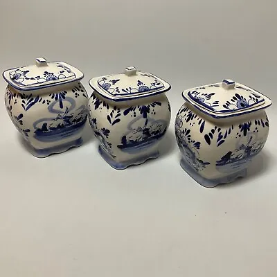 Storage Jars Delft Ceramic Holland Hand Painted Storage Jars • £15