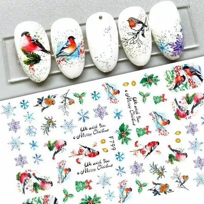 Nail Art Stickers Christmas Snowflakes Mistletoe Bird Robin Holly Fern F799 NH13 • $2.95