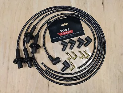 Universal 8mm Vintage Cloth Spark Plug Ignition Wire Kit Aircooled VW Bug Bk WT • $65