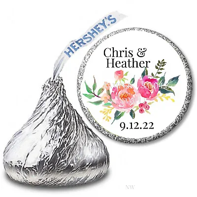 108 Personalized Hershey Kiss Wedding Favors Blush Floral Wedding Candy Wrappers • $5.10