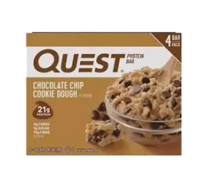 Quest Protein Bar Chocolate Chip Cookie Dough 60g X4 Box • $23