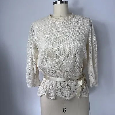 Vintage Lace Crochet Victorian Style Peplum Top Samuel Blue Edwardian Size Small • £72.33
