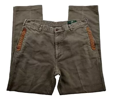 Vintage Orvis Olive Green Moleskin Chamois Pants Slacks Men's 38x32.5 Leather  • $39.95