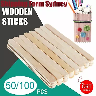 50/100x  Wooden Craft Sticks Paddle Pop Ice Lolly Ice Cream Stick Coffee Stirrer • $5.09