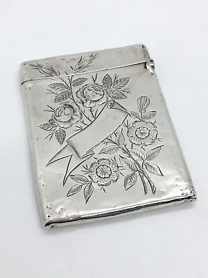 Ornate Antique Solid Sterling Silver Card Case - Aesthetic Movement / Floral • $120.01