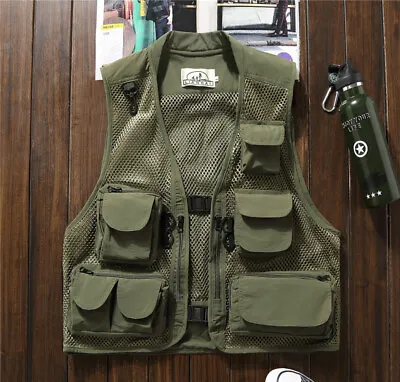 Outdoor Fly Fishing Vest Waistcoat Jacket Waterproof Mesh Vest Army Green Mens • $31.10