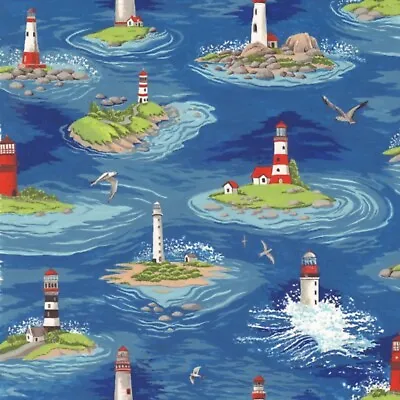 11720-101 - 100% Cotton Print Fabric - By The Sea - Lighthouses • £16.49