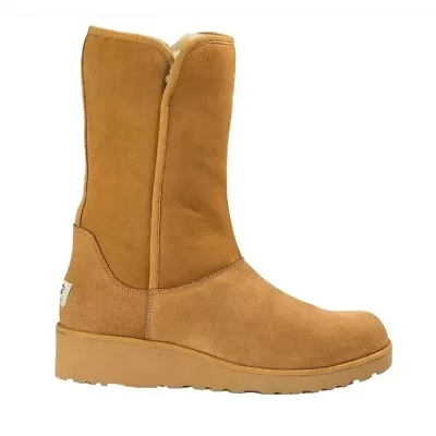 UGG Amie Suede Sheepskin Wedge Boots Chestnut Sz 8.5 NWOT • $140