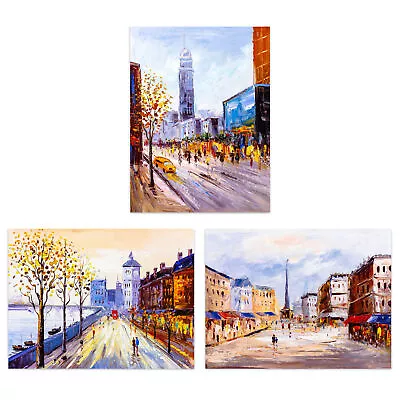 New York London Paris Cityscapes Oil Painting Unframed Art Print 3 Pack • £16.99